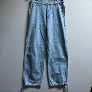 ZARA Denim Jogger Pants Light Wash Drawstring Hem Size M